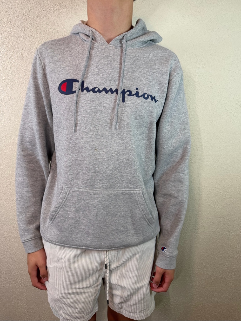 Champion Men's Gray Logo Hoodie Sweatshirt large